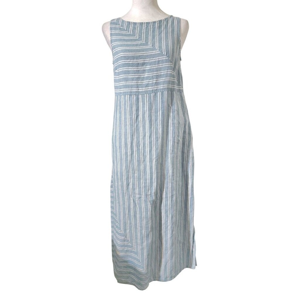 J.Jill Love Linen Blue & White Striped Sleeveless Asymmetrical Dress XS Petite